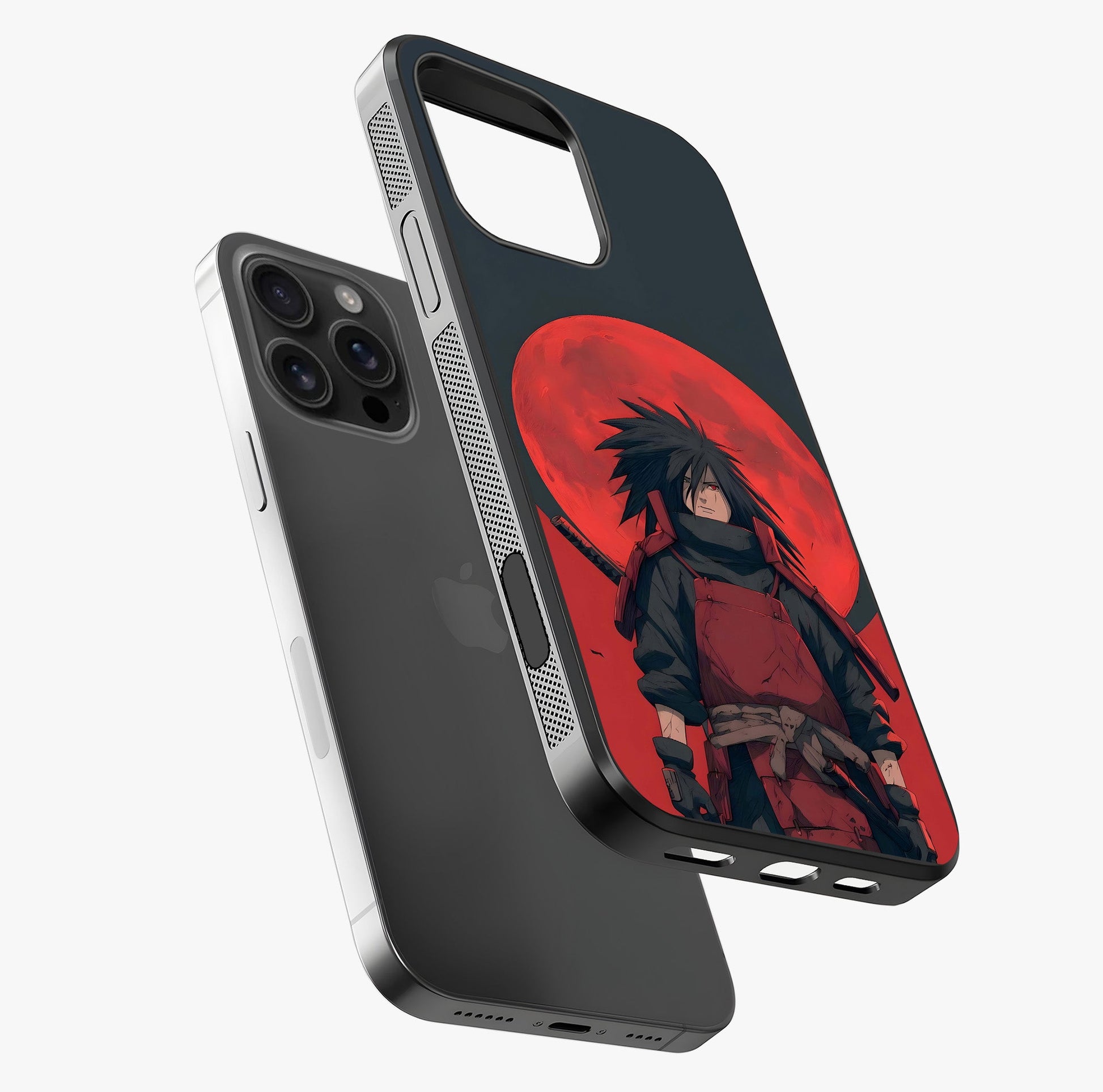 Crimson Moon Warlord Glass Case laid diagonally highlighting side profile, edges and glossy glass shine.