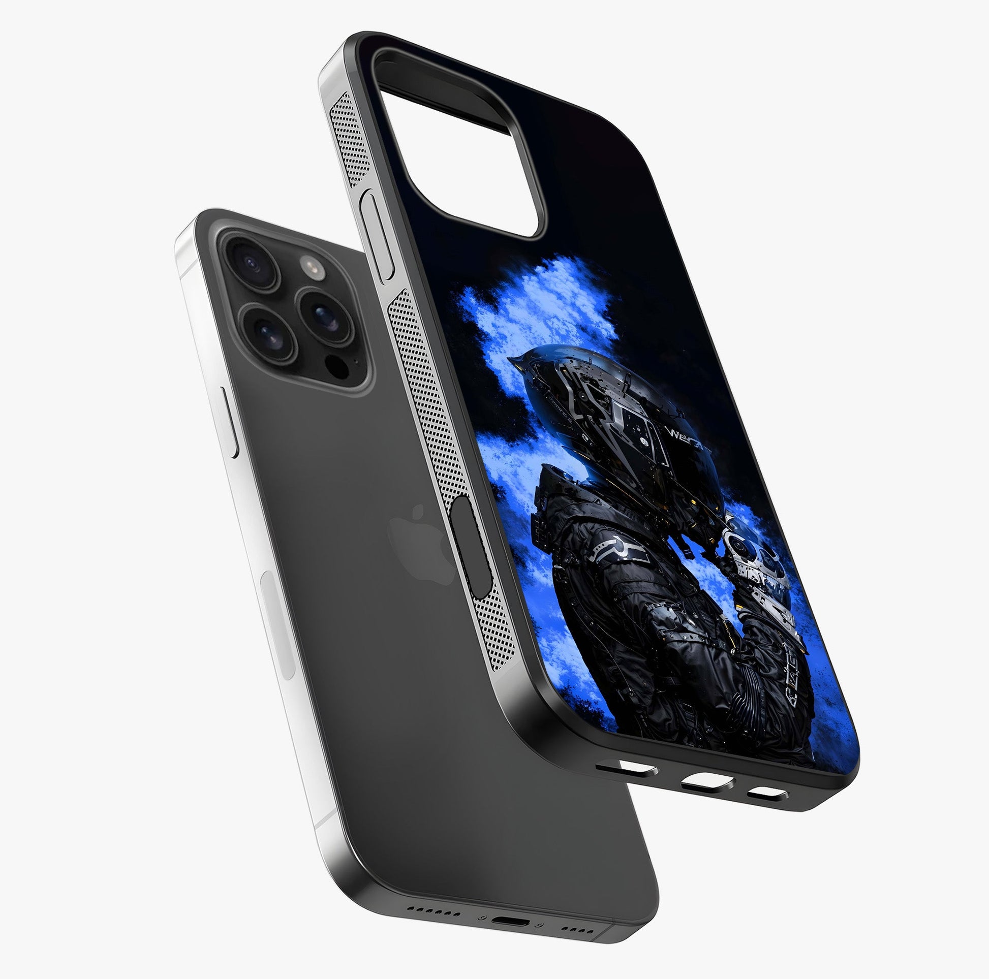 Cyber Sentinel Protocol Glass Case laid diagonally highlighting side profile, edges and glossy glass shine.