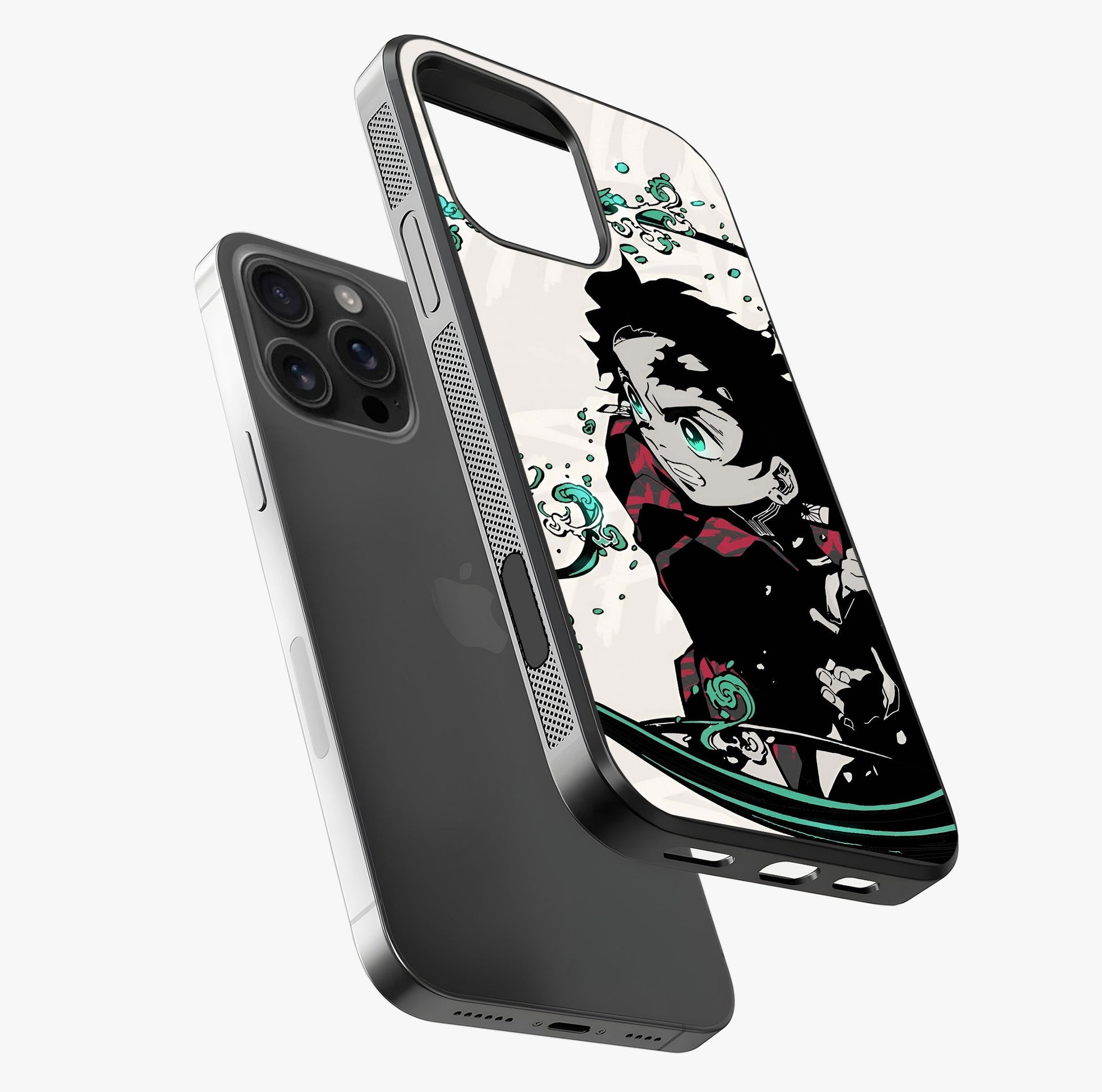 Demon Slayer Glass Case laid diagonally highlighting side profile, edges and glossy glass shine.