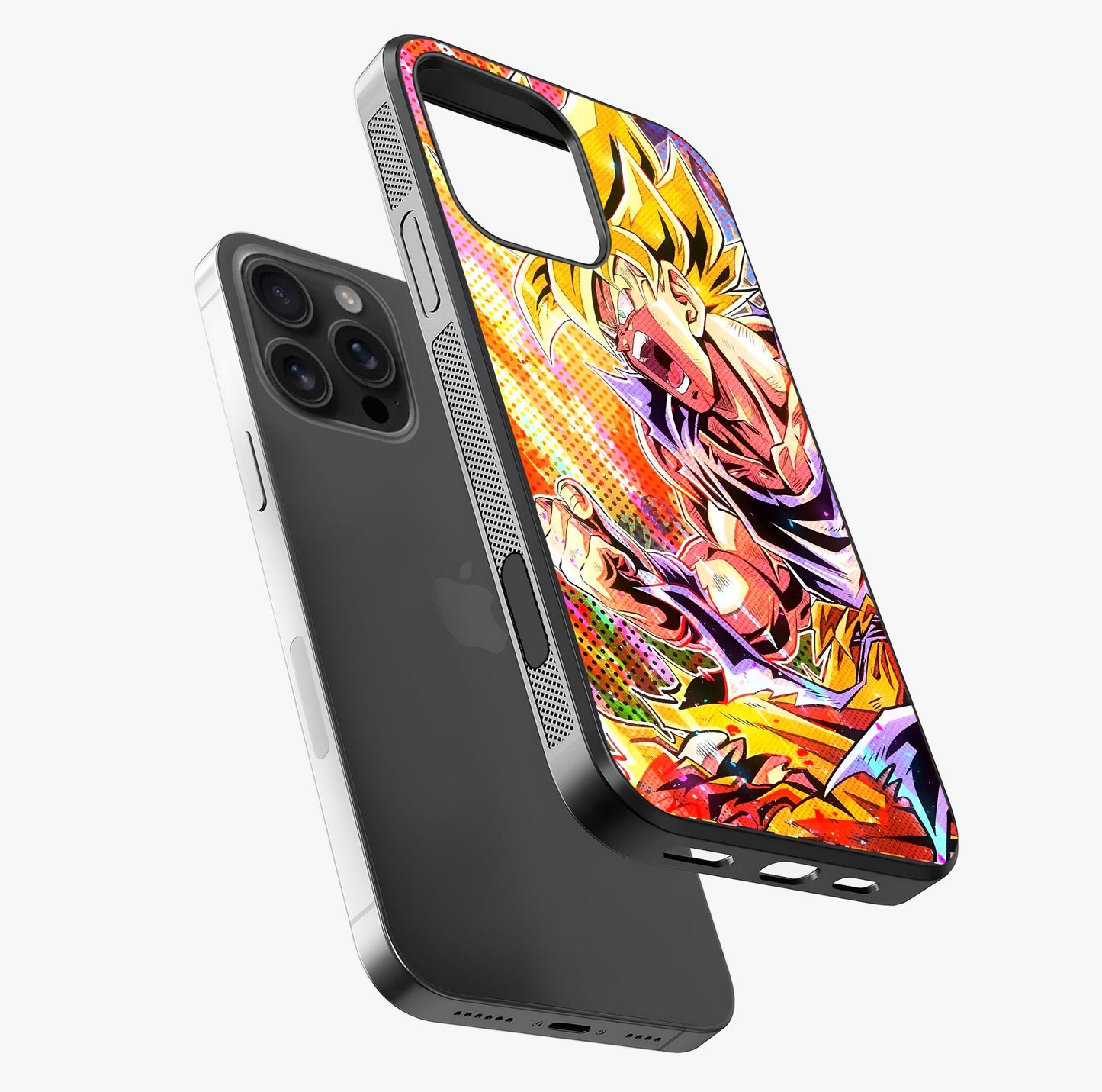 Firing Goku Glass Case laid diagonally highlighting side profile, edges and glossy glass shine.