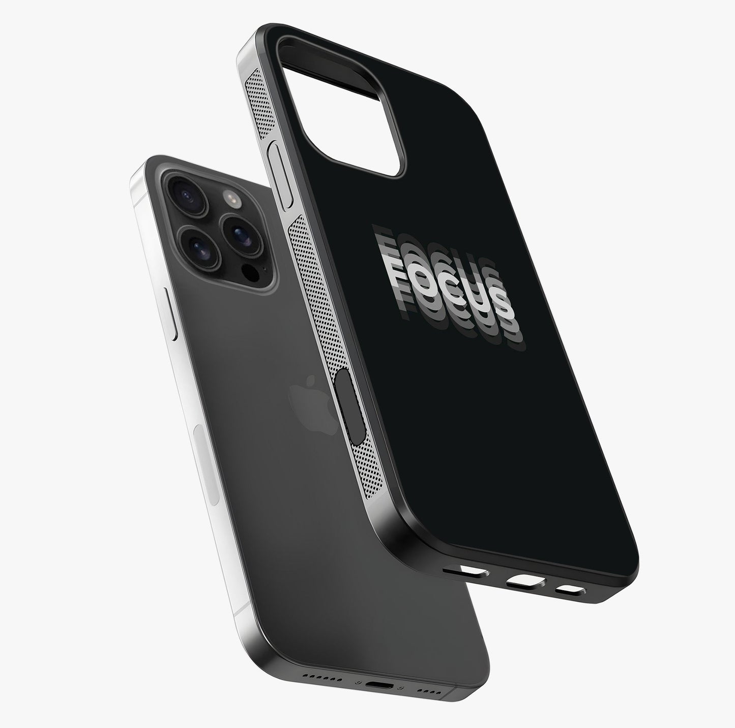 Focus Mode On Glass Case laid diagonally highlighting side profile, edges and glossy glass shine.