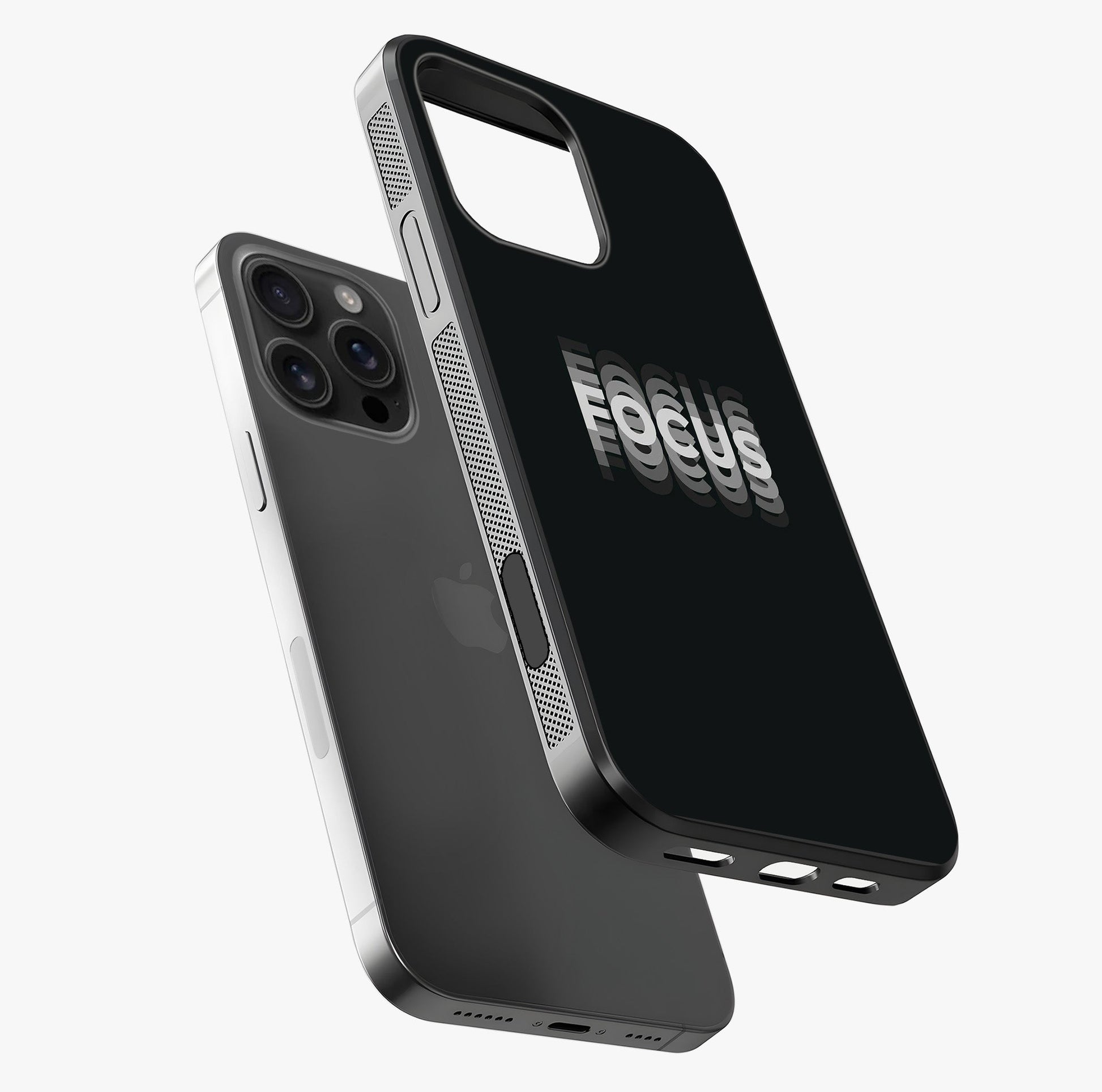 Focus Mode On Glass Case laid diagonally highlighting side profile, edges and glossy glass shine.