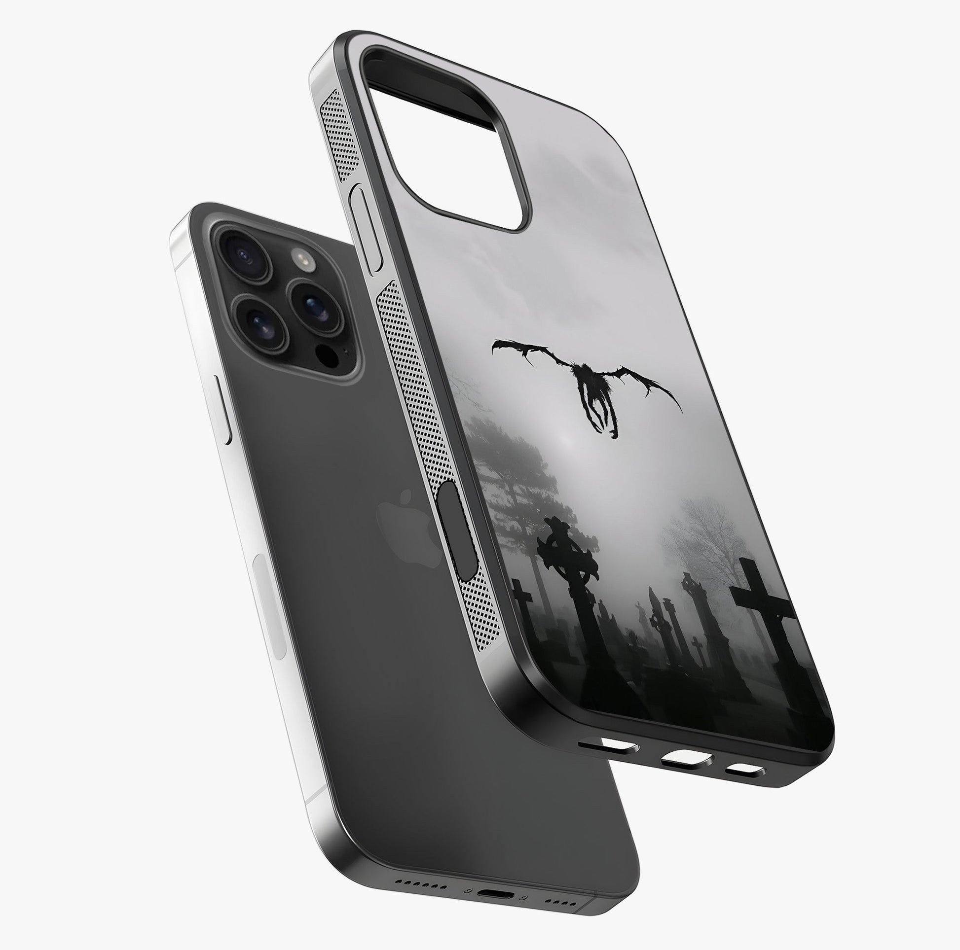 Graveyard Shadow Descent Glass Case laid diagonally highlighting side profile, edges and glossy glass shine.