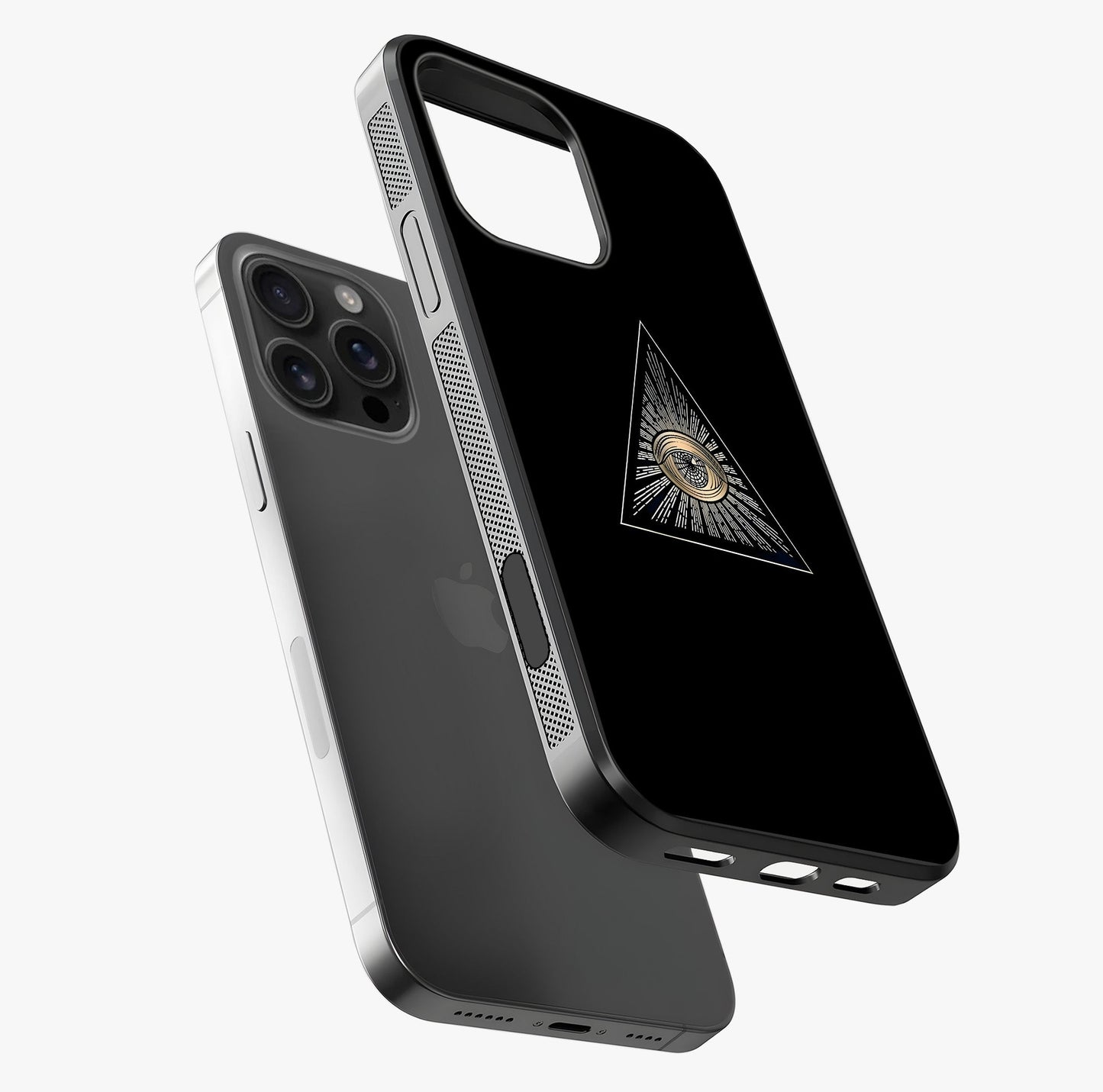 Illuminati Evil Glass Case laid diagonally highlighting side profile, edges and glossy glass shine.