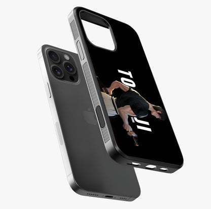 Midnight Blade Resolve Glass Case laid diagonally highlighting side profile, edges and glossy glass shine.