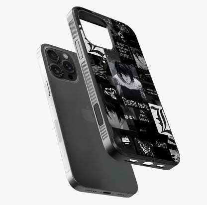 Midnight Chaos Mind Glass Case laid diagonally highlighting side profile, edges and glossy glass shine.