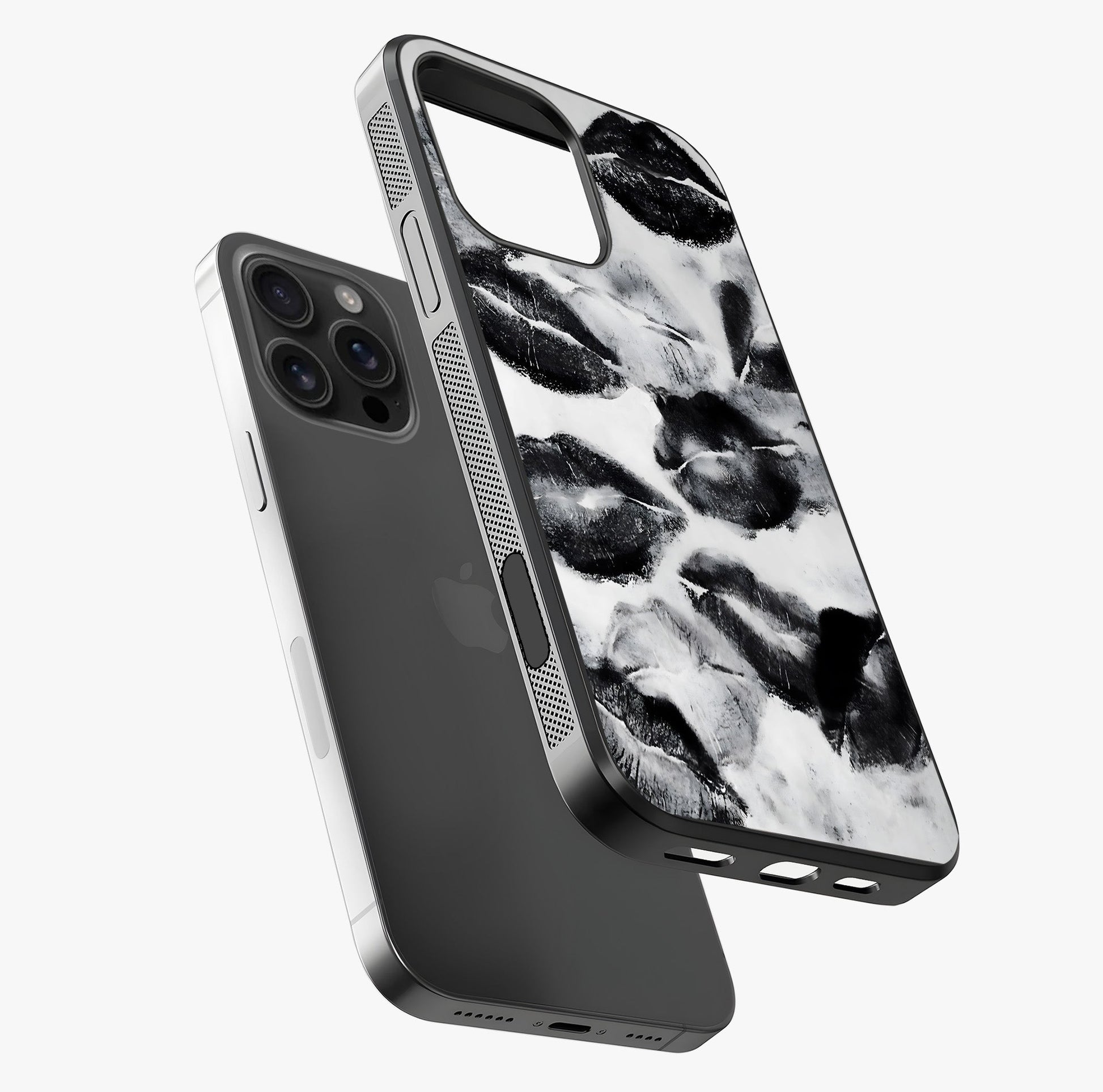 Midnight Kiss Marks Glass Case laid diagonally highlighting side profile, edges and glossy glass shine.