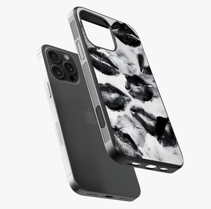 Midnight Kiss Marks Glass Case laid diagonally highlighting side profile, edges and glossy glass shine.