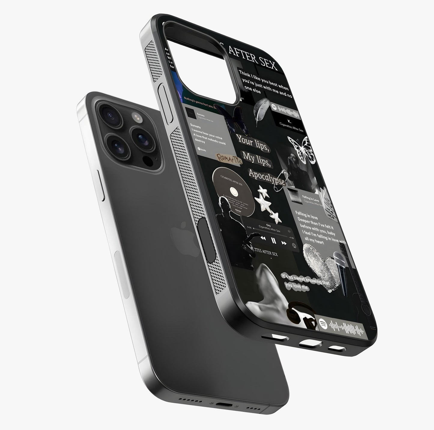 Midnight Love Echo Glass Case laid diagonally highlighting side profile, edges and glossy glass shine.