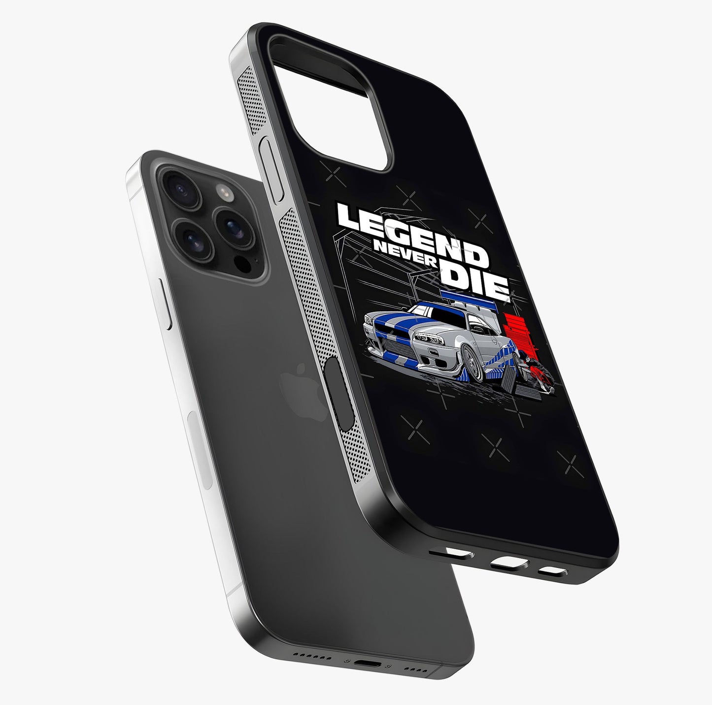 Midnight Racing Legacy Glass Case laid diagonally highlighting side profile, edges and glossy glass shine.