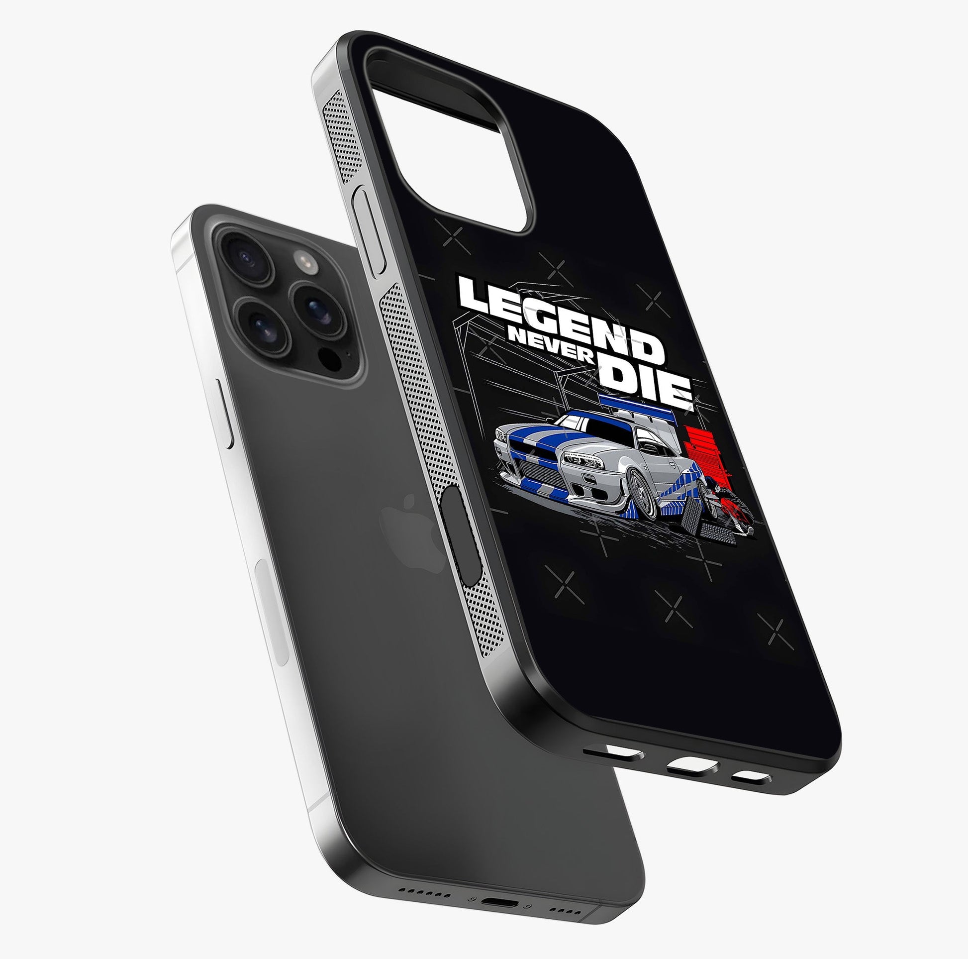 Midnight Racing Legacy Glass Case laid diagonally highlighting side profile, edges and glossy glass shine.
