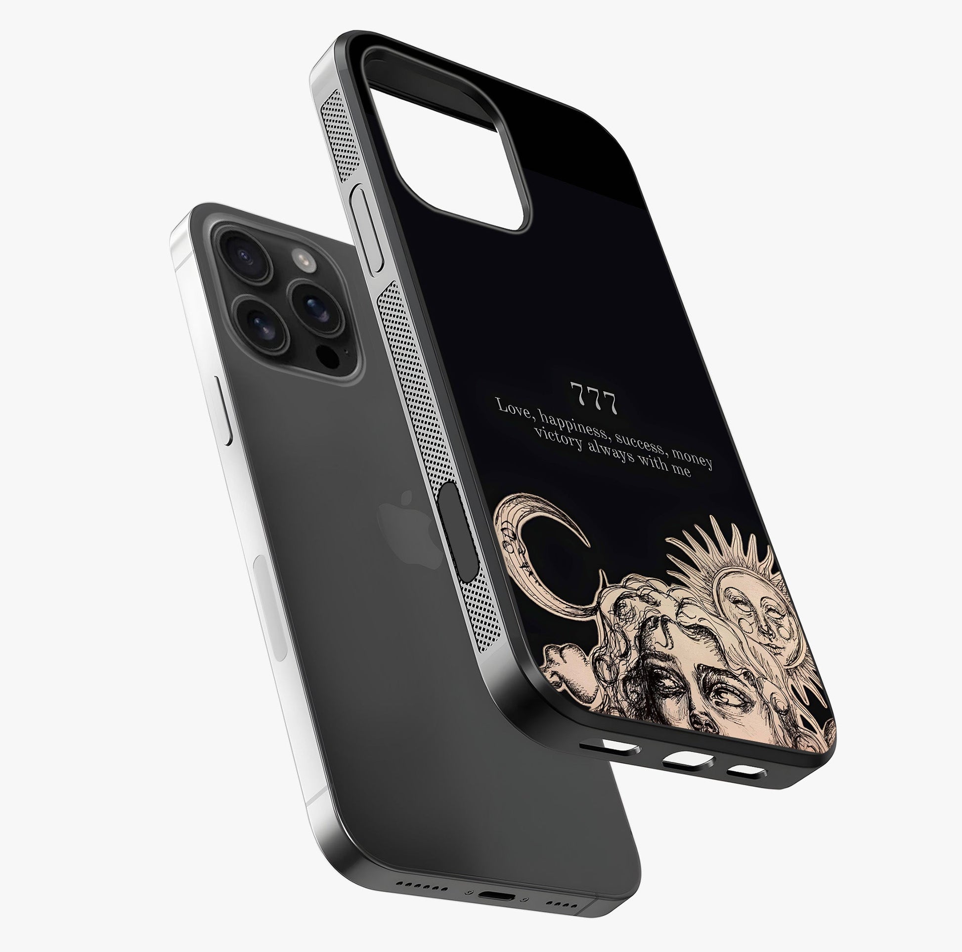 Mystic Victory Aura Glass Case laid diagonally highlighting side profile, edges and glossy glass shine.