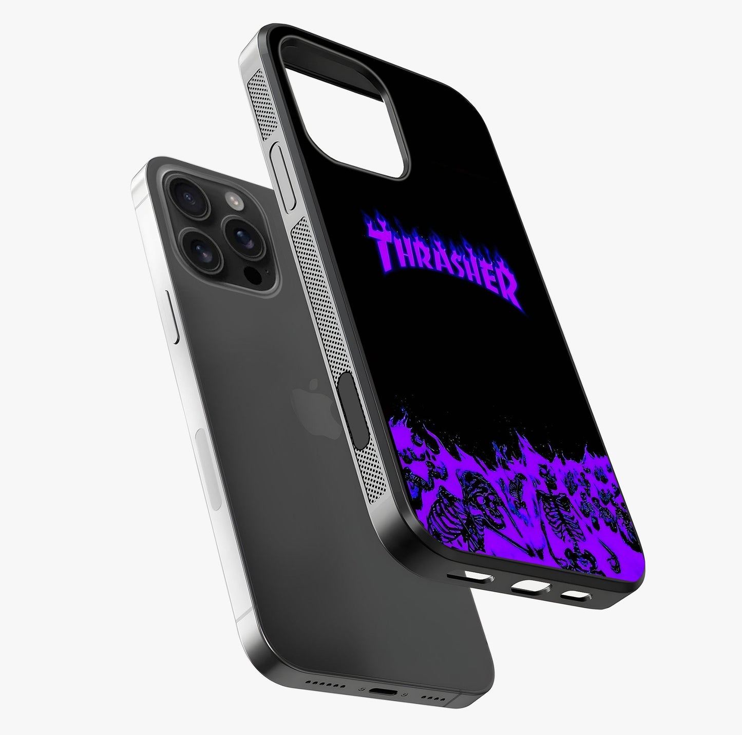 Neon Flame Riot Glass Case laid diagonally highlighting side profile, edges and glossy glass shine.
