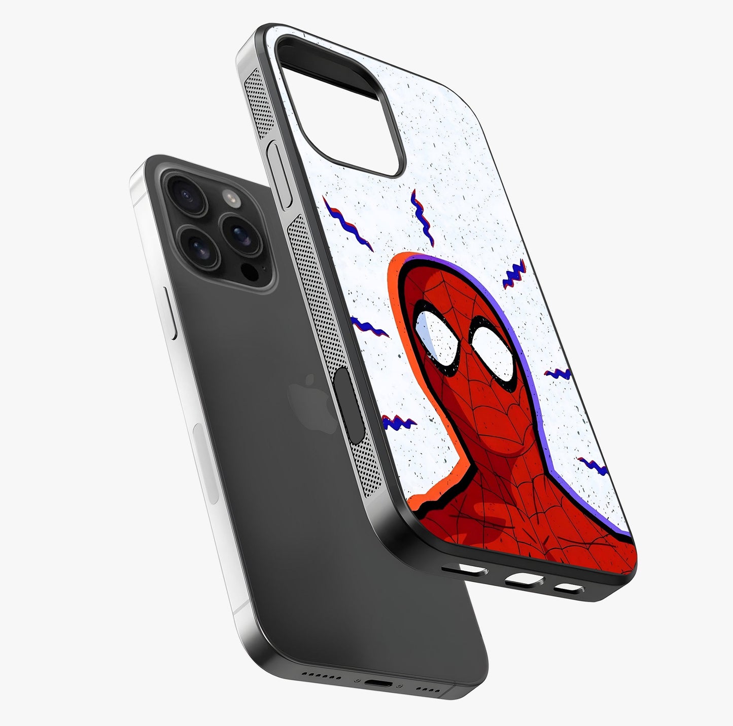 Omg Spiderman Glass Case laid diagonally highlighting side profile, edges and glossy glass shine.