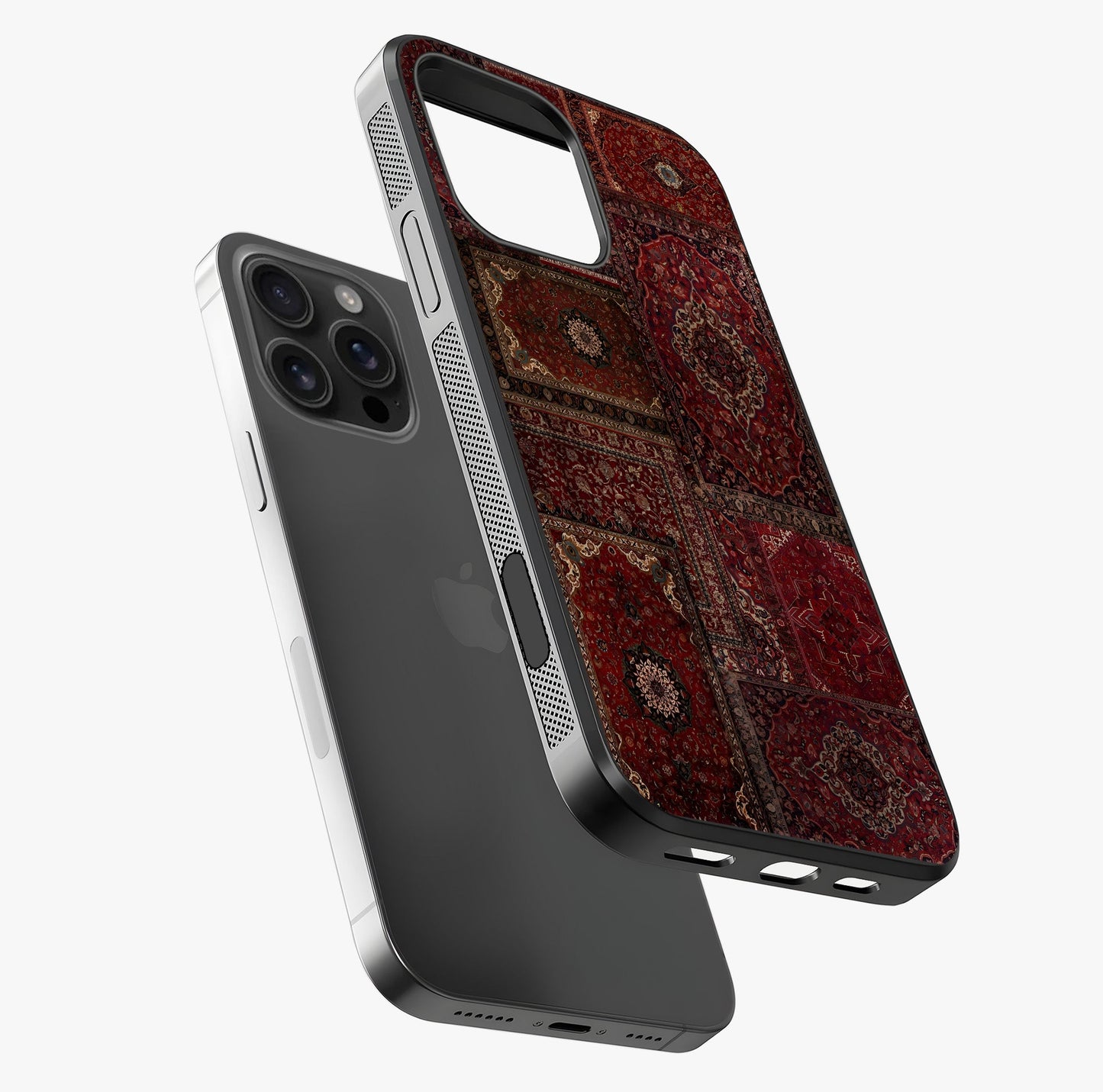 Persian Velvet Tale Glass Case laid diagonally highlighting side profile, edges and glossy glass shine.