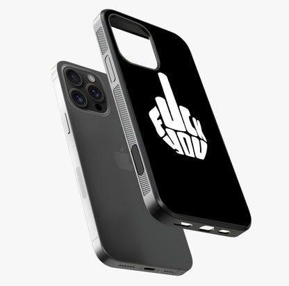 Rebel Mode On Glass Case laid diagonally highlighting side profile, edges and glossy glass shine.