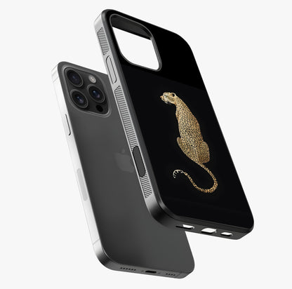 Regal Leopard Glass Case laid diagonally highlighting side profile, edges and glossy glass shine.