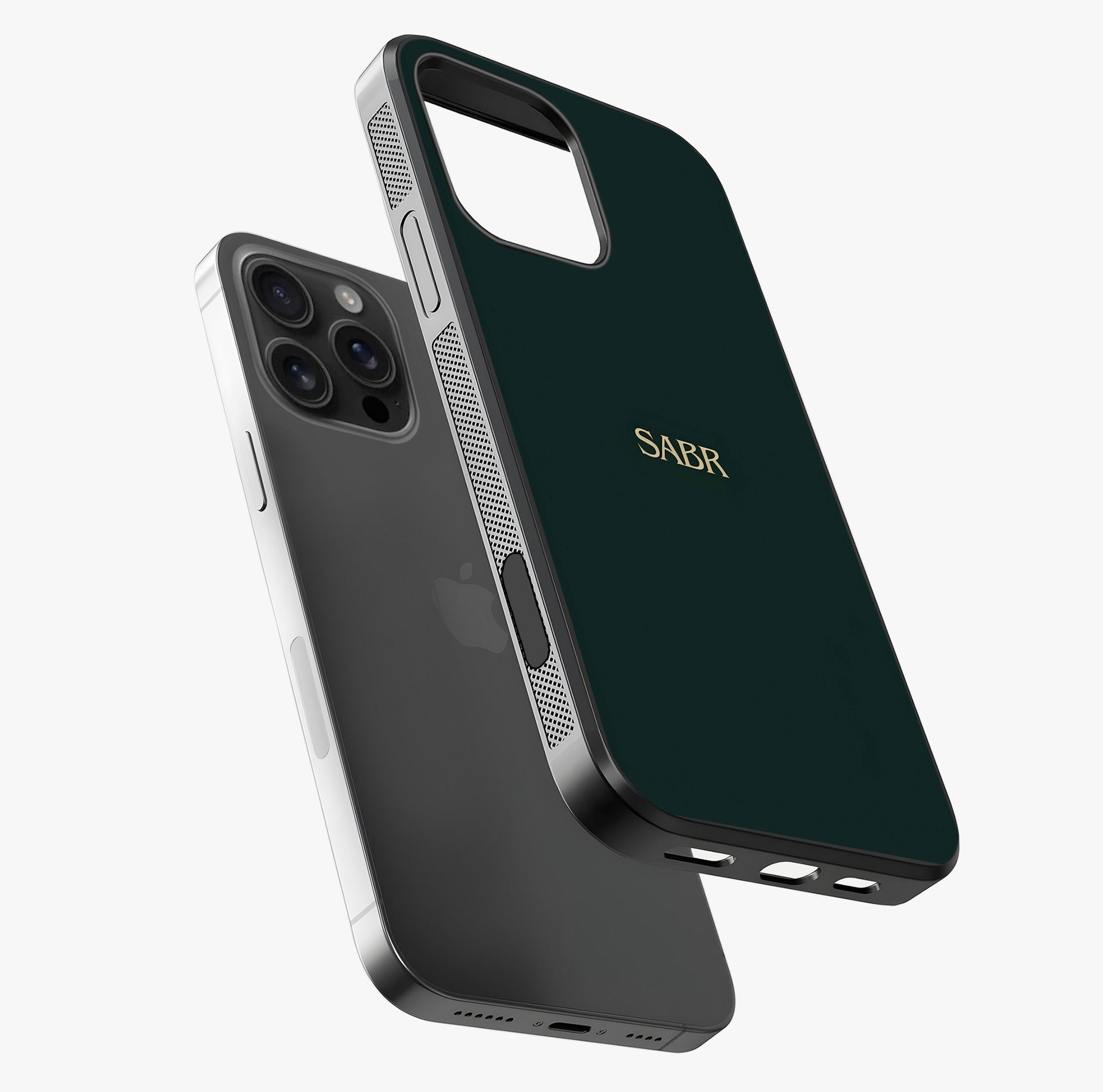 Sabr Minimal Patience Glass Case laid diagonally highlighting side profile, edges and glossy glass shine.