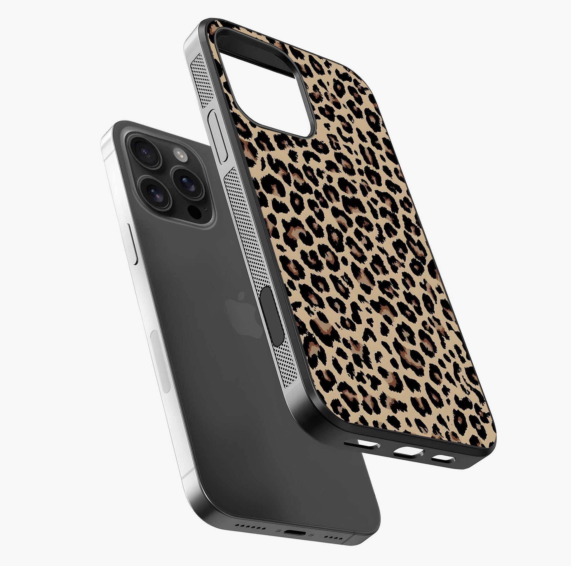 Savage Chic Pattern Glass Case laid diagonally highlighting side profile, edges and glossy glass shine.