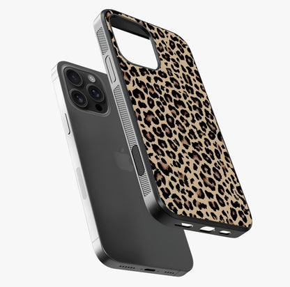 Savage Chic Pattern Glass Case laid diagonally highlighting side profile, edges and glossy glass shine.