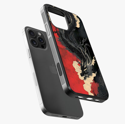 Shadow Dragon Fury Glass Case laid diagonally highlighting side profile, edges and glossy glass shine.