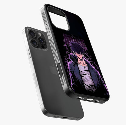 Shadow Monarch Awakening Glass Case laid diagonally highlighting side profile, edges and glossy glass shine.