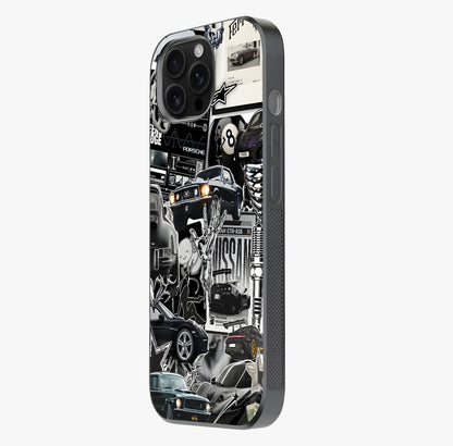 Aesthetic Dark Love Glass Case photographed in natural light showing reflective finish and design depth.