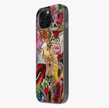Beaded Fashion Jungle Glass Case photographed in natural light showing reflective finish and design depth.