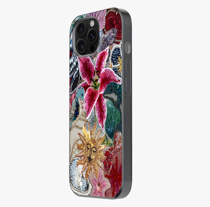 Beaded Garden Fantasy Glass Case photographed in natural light showing reflective finish and design depth.