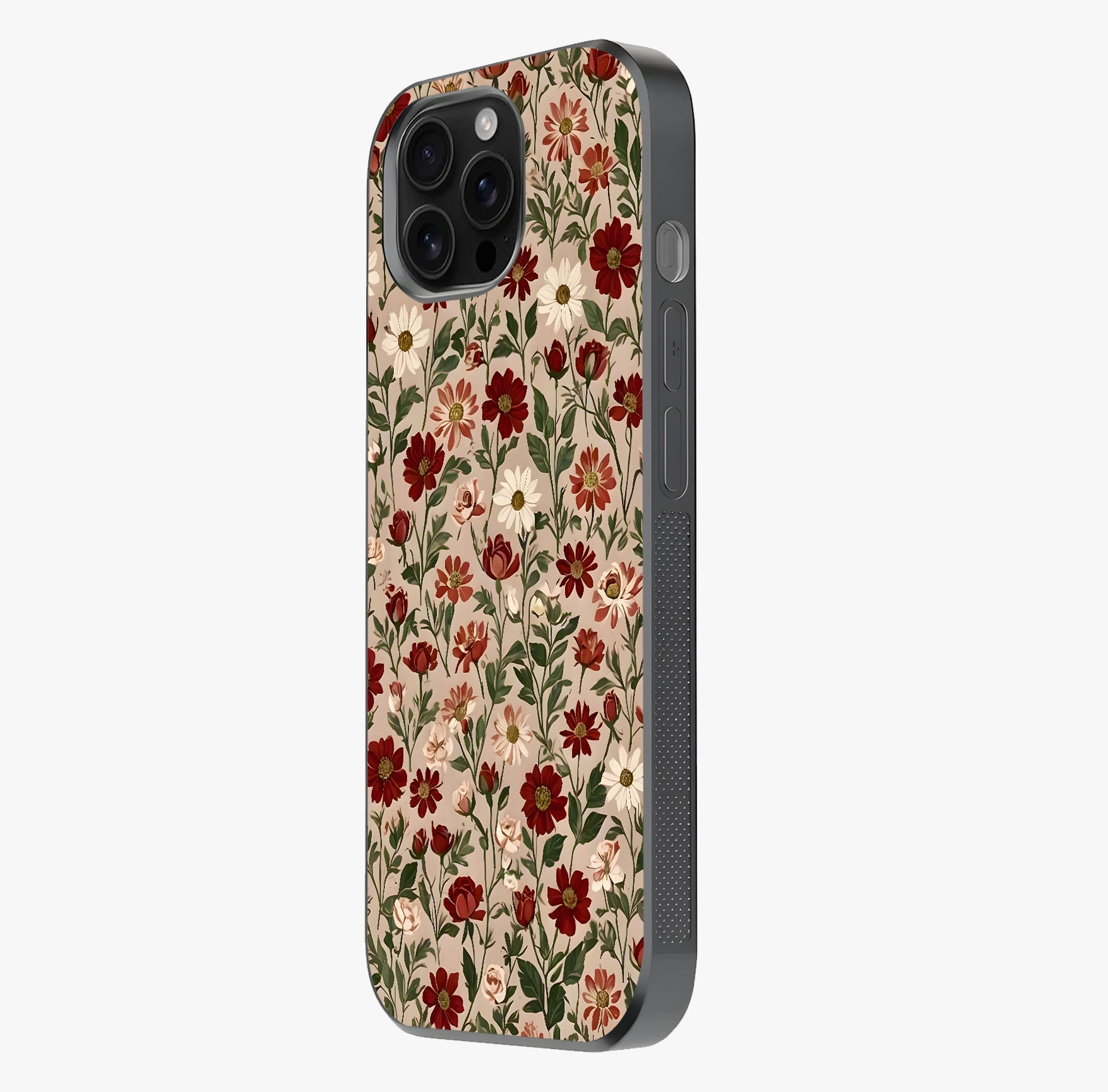 Biege Flower With Leaf Glass Case photographed in natural light showing reflective finish and design depth.