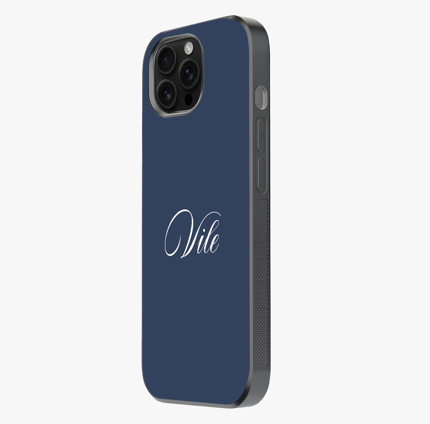 Blue Background Personalized Custom Name Glass Case photographed in natural light showing reflective finish and design depth.