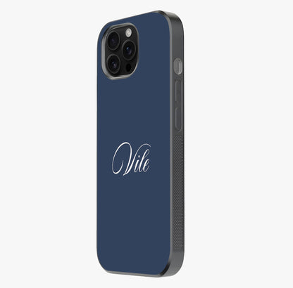 Blue Background Personalized Custom Name Glass Case photographed in natural light showing reflective finish and design depth.