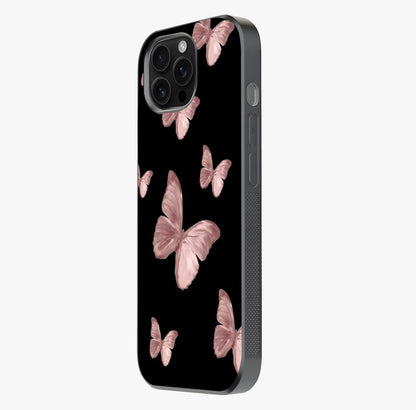 Butterfly Pattern Glass Case photographed in natural light showing reflective finish and design depth.