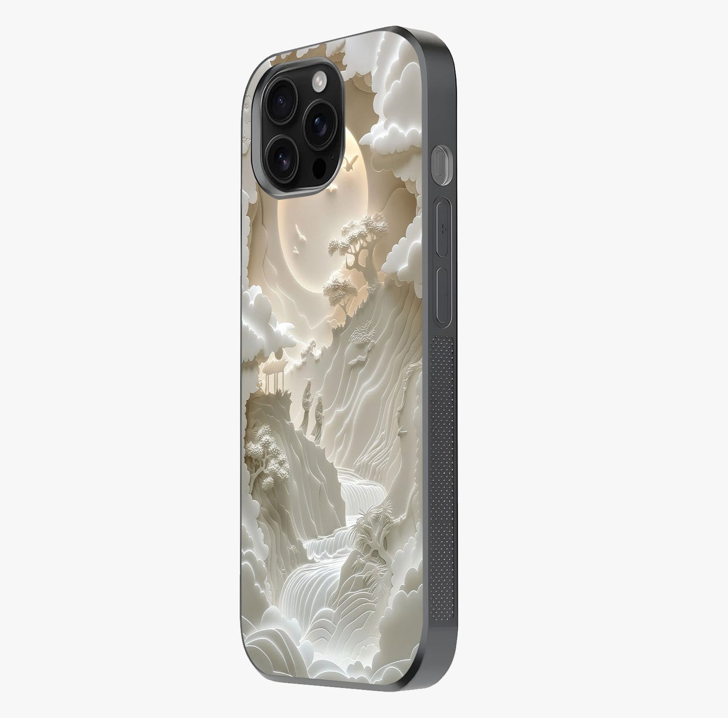 Celestial Origami Glass Case photographed in natural light showing reflective finish and design depth.