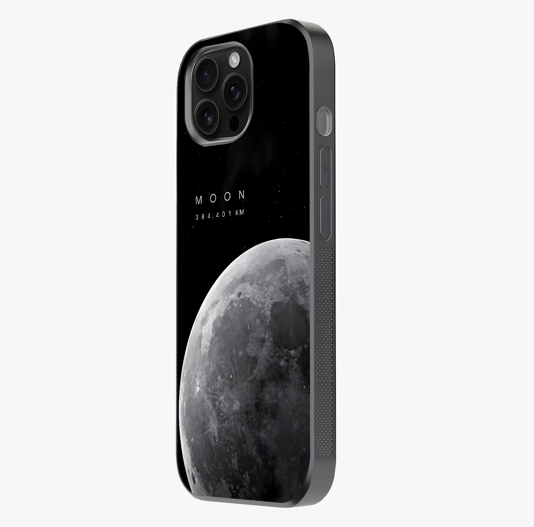 Cosmic Moon Glow Glass Case photographed in natural light showing reflective finish and design depth.