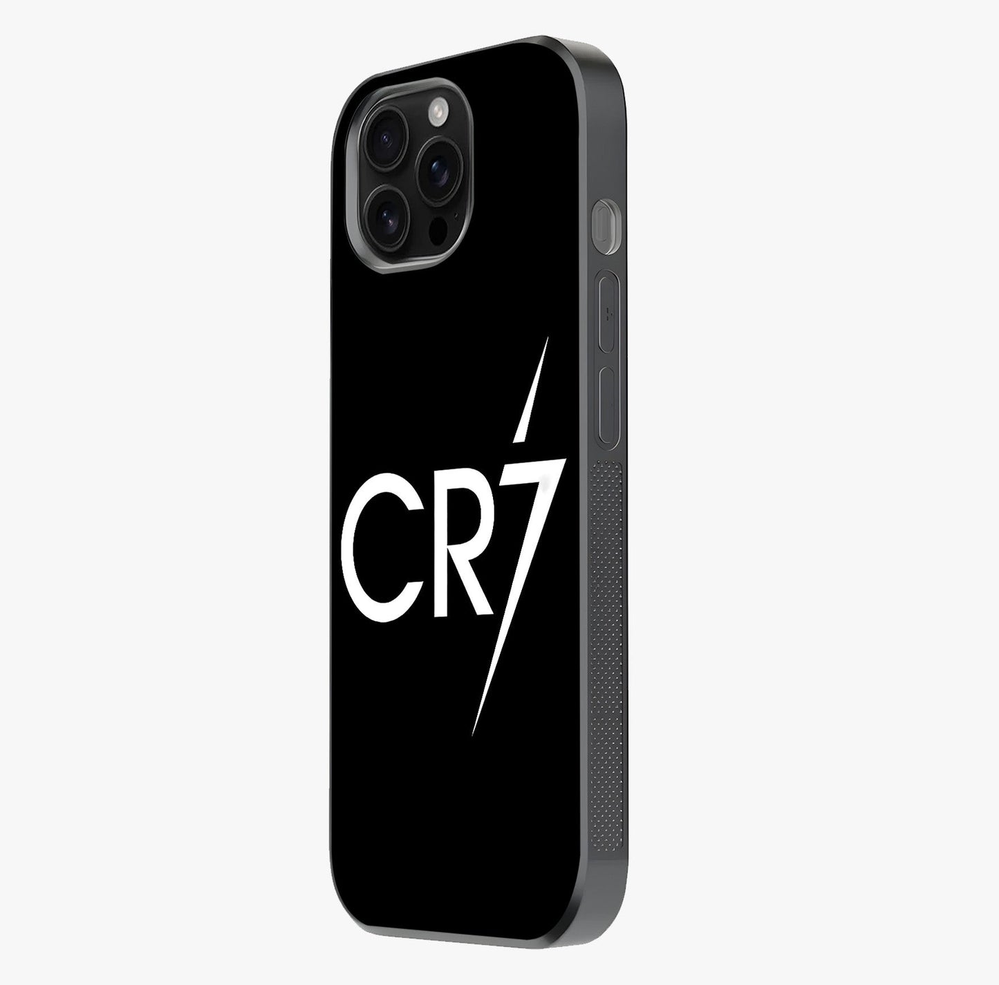 Cr7 Elite Strike Glass Case photographed in natural light showing reflective finish and design depth.