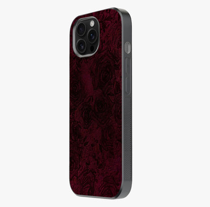 Crimson Fade Flow Glass Case photographed in natural light showing reflective finish and design depth.