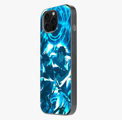 Cursed Energy Clash Glass Case photographed in natural light showing reflective finish and design depth.