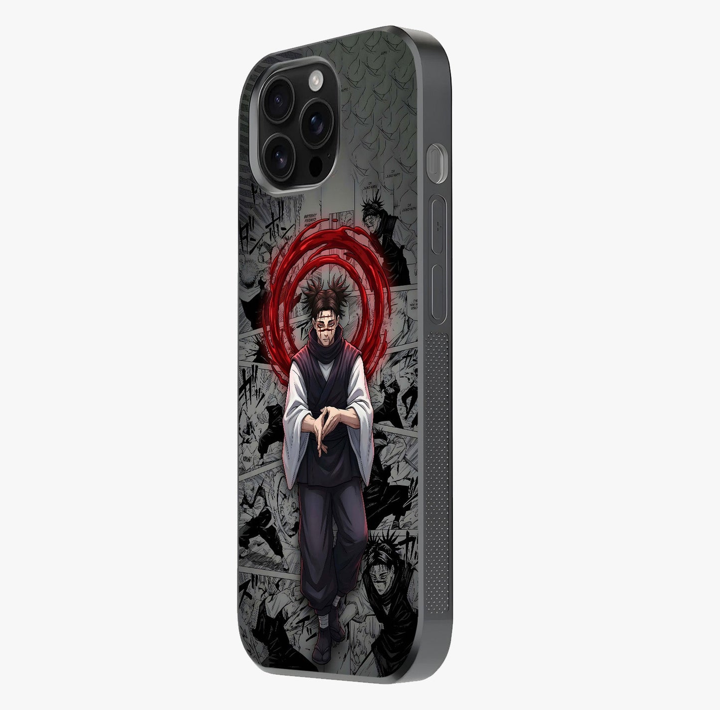 Cursed Ritual Ascension Glass Case photographed in natural light showing reflective finish and design depth.