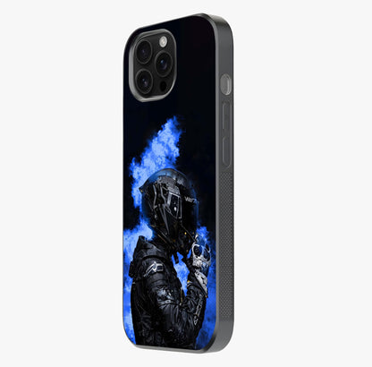 Cyber Sentinel Protocol Glass Case photographed in natural light showing reflective finish and design depth.