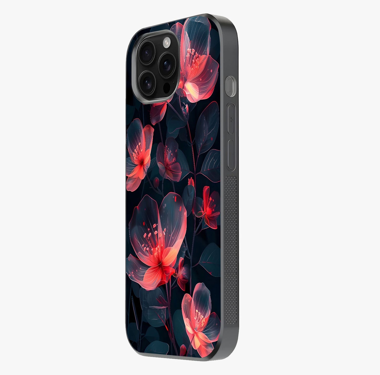 Dark Shade Of Flower Glass Case photographed in natural light showing reflective finish and design depth.