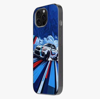 Drift Power Rush Glass Case photographed in natural light showing reflective finish and design depth.
