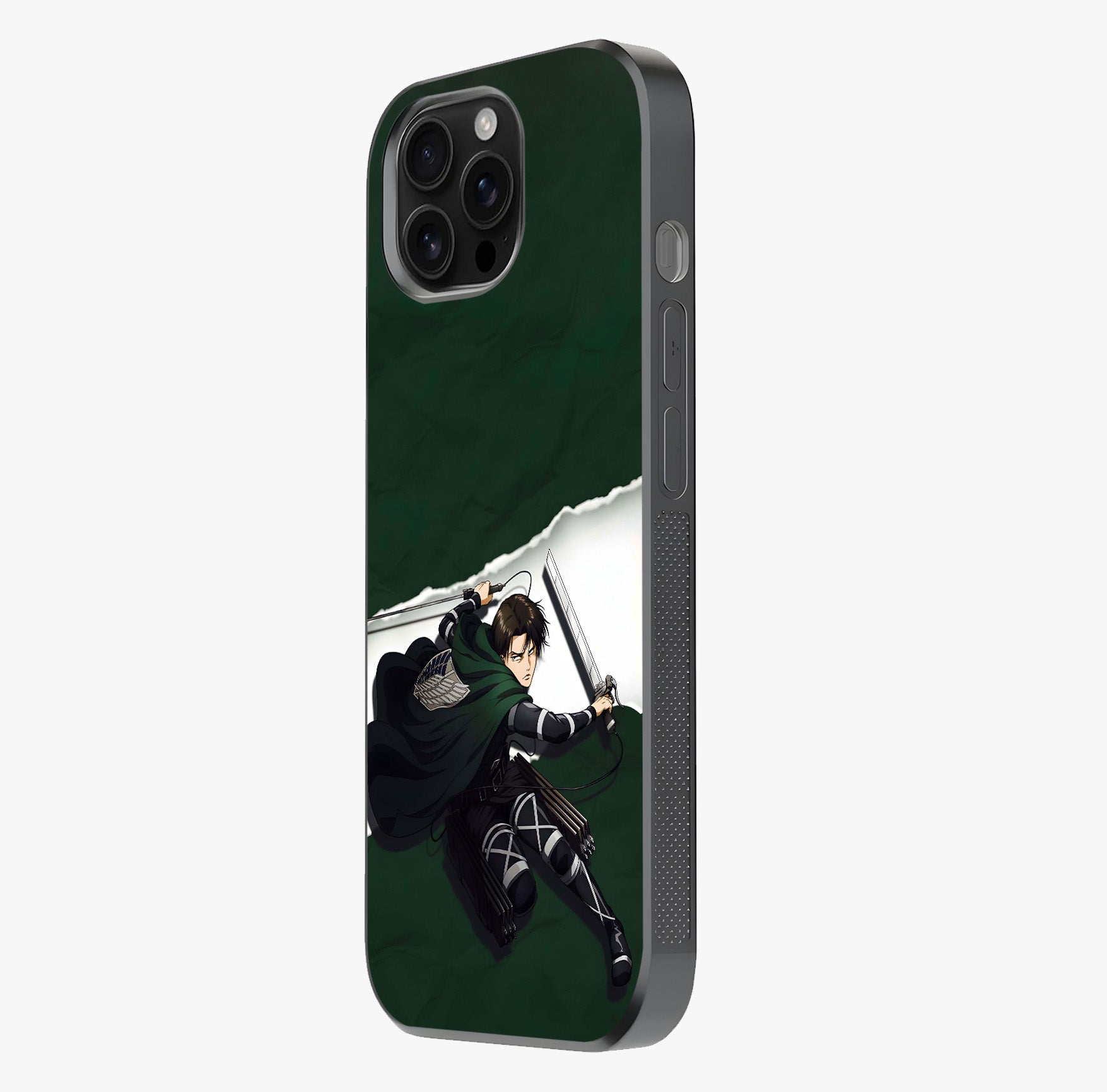 Emerald War Vanguard Glass Case photographed in natural light showing reflective finish and design depth.