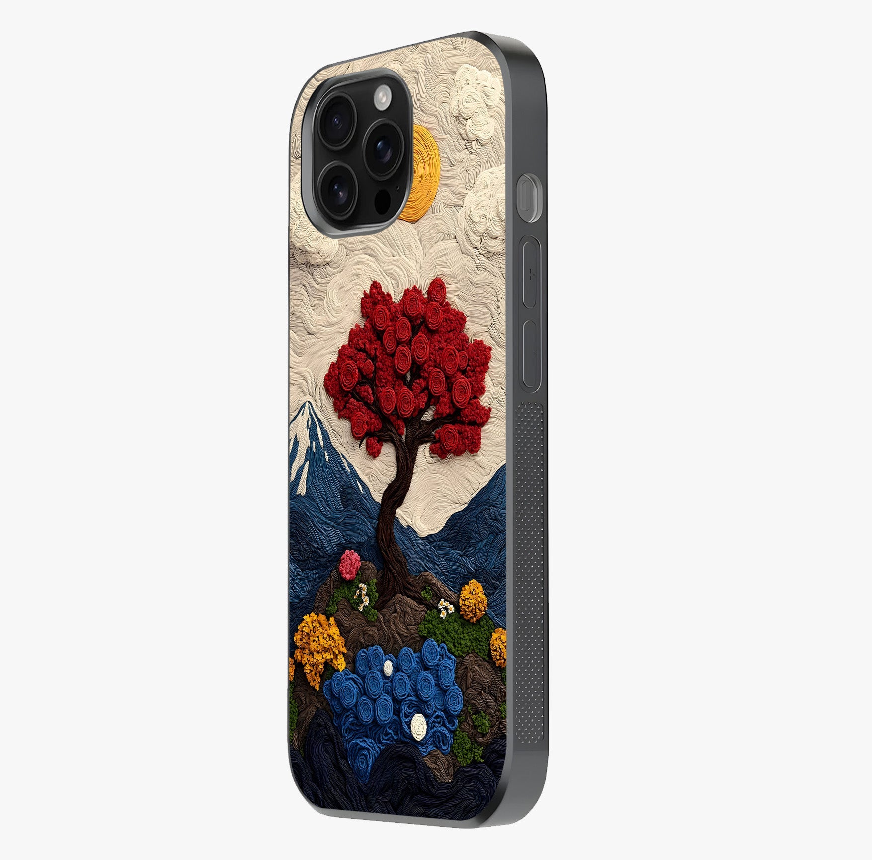 Eternal Nature Tapestry Glass Case photographed in natural light showing reflective finish and design depth.