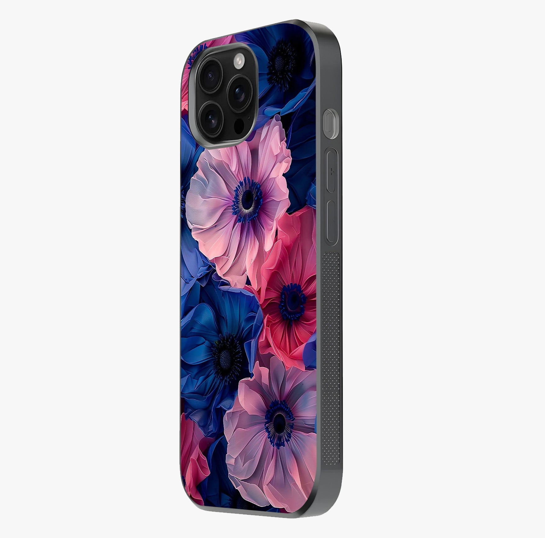 Flower Paper Art Pattern Glass Case photographed in natural light showing reflective finish and design depth.