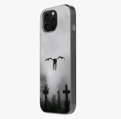 Graveyard Shadow Descent Glass Case photographed in natural light showing reflective finish and design depth.