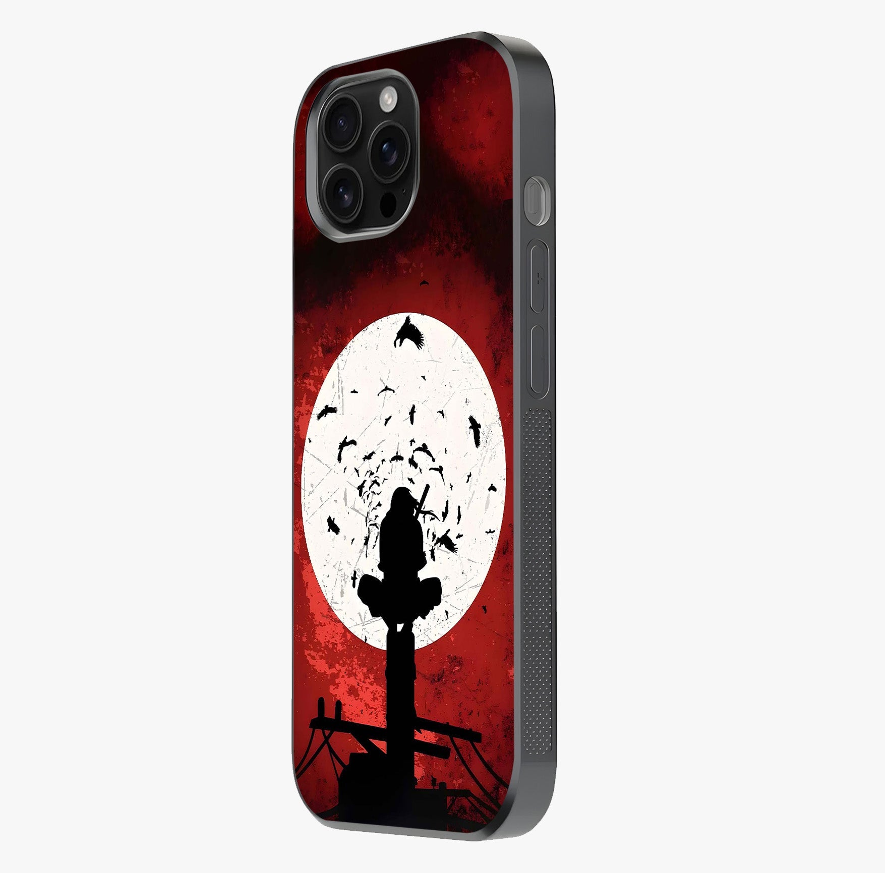 Itachi Limited Edition Naruto Anime Glass Case photographed in natural light showing reflective finish and design depth.