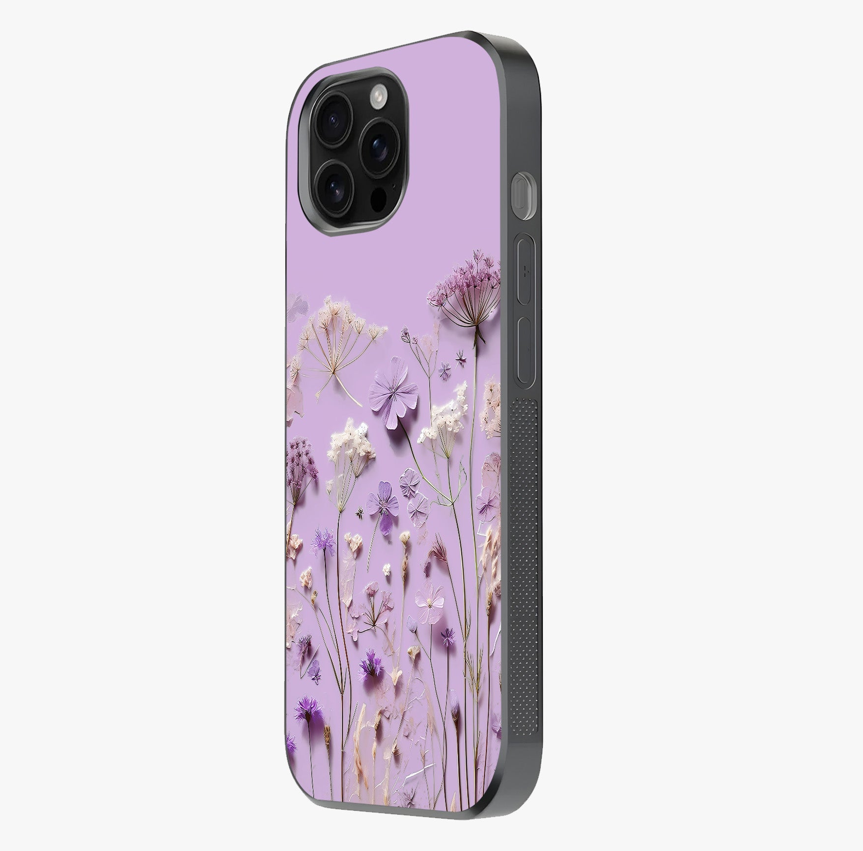 Lavender Blossom Dream Glass Case photographed in natural light showing reflective finish and design depth.