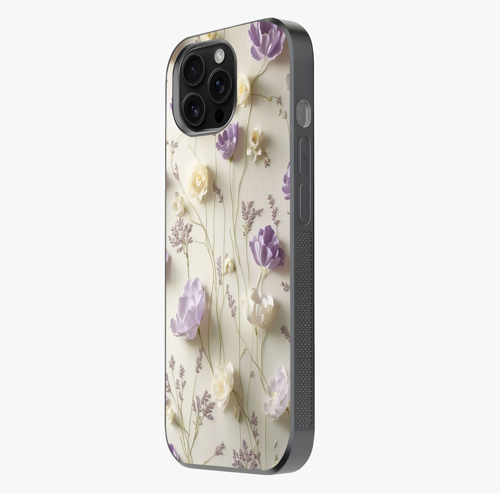 Lilac Breeze Harmony Glass Case photographed in natural light showing reflective finish and design depth.