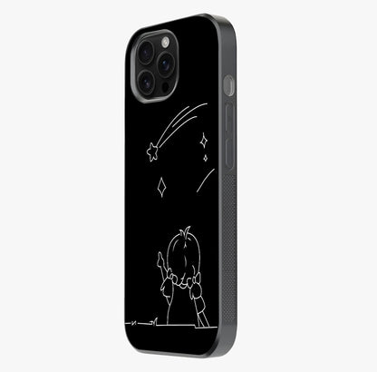 Line Art Girl With Shooting Stars Glass Case photographed in natural light showing reflective finish and design depth.